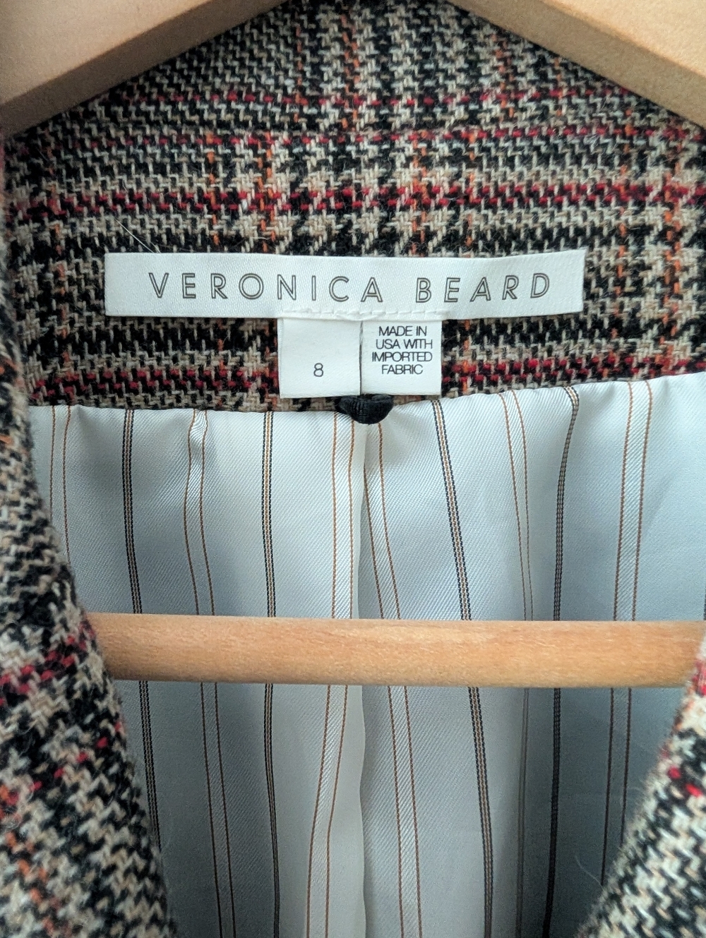 Veronica Beard Oria Houndstooth Plaid Wool Dickey Jacket Blazer Size 8 - Picture 7 of 14